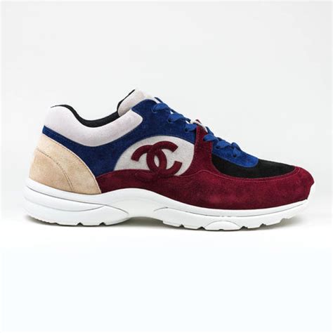 chanel cc logo burgundy blue beige suede sneaker|Chanel shoes near me.